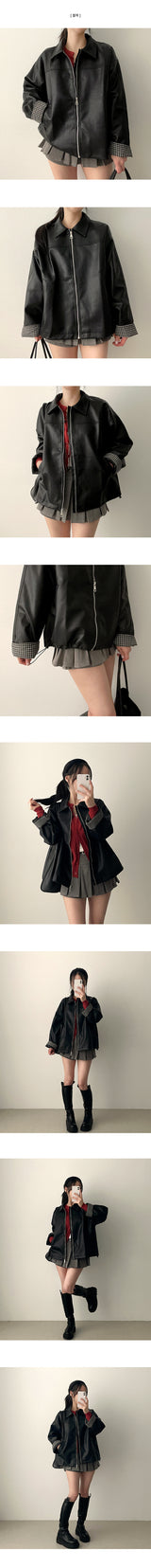 Luke Sleeve Check Overfit Leather Jumper 