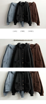 Haru Big Pocket Hooded Knit Cardigan