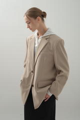 Glossy Wide Jacket_Beige