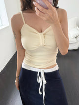 Apple Heart-Neck Ribbon-Ruched Sleeveless Top (6c)