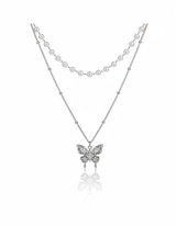 [(G)I-DLE Shuhua Necklace] ミスティックバタフラインレイヤードネックレス - Silver color
