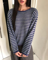 Zuri Stripe Pattern Round Neck Loose Fit Long Sleeve Knit