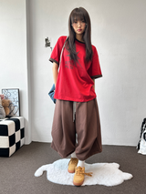 レットコントラストレタータトゥーパッチショートスリーブTシャツ3カラー