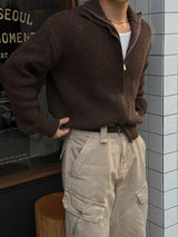 Fold crop knit zip up