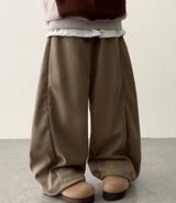 Rutte Corduroy Side Pin Tuck Slit Banding Wide Pants