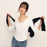 C 90S LINE SLIT NECK T-SHIRT_WHITE