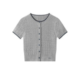 Classic Cable Knit Short-Sleeve Cardigan 231949399