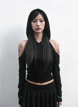 [春] - Drape hood T (Black/Gray)