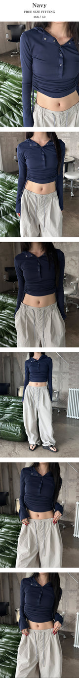Shirring crop hood top(2color)