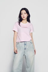 24FWベリーコラージュロゴクロップ半袖Tシャツ ピンク