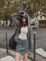 Pony Two-Way Knit Hooded Zip-Up