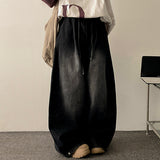 Flex waist string two-pin tuck snap wide denim pants