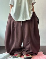 KOREAN/STRING 🤍 FORMAL CAVE FRONT PLEAT COTTON STRING BALLOON PANTS 🤍🩶🤎🖤 - 5 COLORS