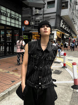 Semi-Cropped Multi-Pocket Denim Vest