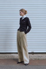PINTUCK WIDE WOOL SLACKS PANTS - CREAM