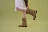 Suede buckle boots_beige
