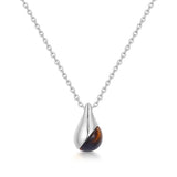 silver tiger eye drop pendant rhodium plating + 925 silver necklace N068-05H