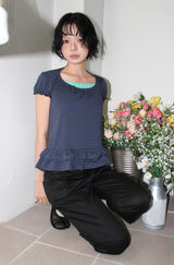 STRIPE HALTER FRILL TEE