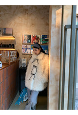 Ivory Poodle Fur Ribbon Half Coat
