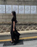 Kun chiffon layered unbalance wrap skirt