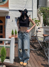 アイシングビンテージダメージバルーンデニムパンツ