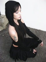 [春] - Drape hood T (Black/Gray)