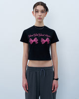 TWIN RIBBON CROP TSHIRT-BLACK