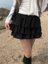 Dou Lace Tiered Banding Mini Skirt