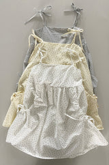 Sinia Square-Neck Floral Shirring Pocket Ribbon Mini Sleeveless Dress 3 Colors