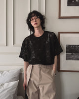 Suo crochet punching knitwear half shirt