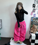 ハートタトゥー💕🖤ピンタックワイドパラシュートジョガーパンツ 🤍🖤🩷3カラー