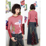 ストライプパネルド長袖Tシャツ