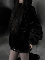 mink fur two-way hooded zip-up (2color)