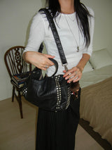 Stud Quilted Vintage Leather Cross-Shoulder Bag