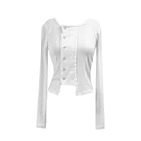 Snap Button Unbuttoned Round Dekki Long Sleeve T (3 Colors)