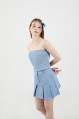 Denim Ribbon Crop Top Light Blue
