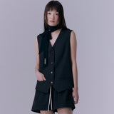 クラシックストライプシングルベストジャケット (BLACK)