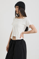 ノースリーブ レイヤードトップス, White