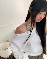 Holdit stripe halter sleeveless eyelet オフショルダー長袖スウェットシャツセット