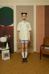 スカイブルーCパッチイエローオックスフォードショートスリーブシャツ [Unisex]