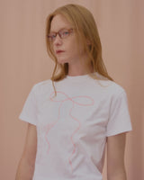 ウェーブパールリボンクロップTシャツ-WHITE