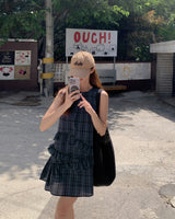 Gon checkered frill mini dress