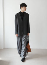 pinstripe collarless blazer