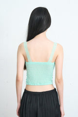Lace-Trimmed Shirred Smocked Bra Top (Mint)