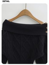 Fair Isle Off-Shoulder Twisted Knitwear