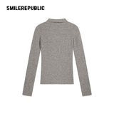Gray Polyester Blend Ribbed Knit Embroidered Logo Fitted Button-Front Collared Cardigan for Women