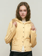 CHERRY RIBBON HOODIE CARDIAGN [LIGHT YELLOW]