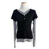 Layer Hug Layered Henley Button Long Sleeve Tee 