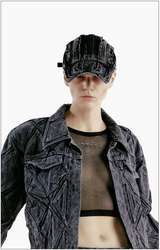 DIAMOND PATCH WASHING BLACK DENIM JACKET