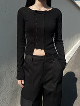Snap Button Unbuttoned Round Dekki Long Sleeve T (3 Colors)